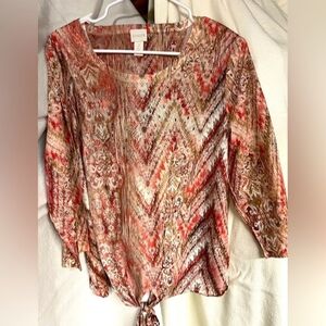 Chico's Red and Brown Patterned Blouse